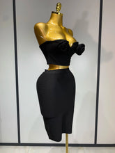 2025 New Arrival Women 3D Flower Black Bodycon Bandage Two Piece Set Designer High Waist Evening Party Club Birthday Skirt Set
